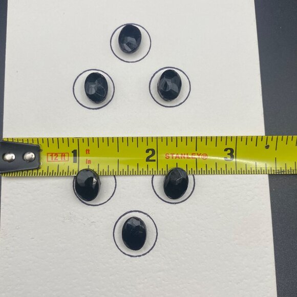 Antique Oval Black Jet Glass Buttons Set 6 Carded Victorian Faceted Self Shank - Picture 6 of 8